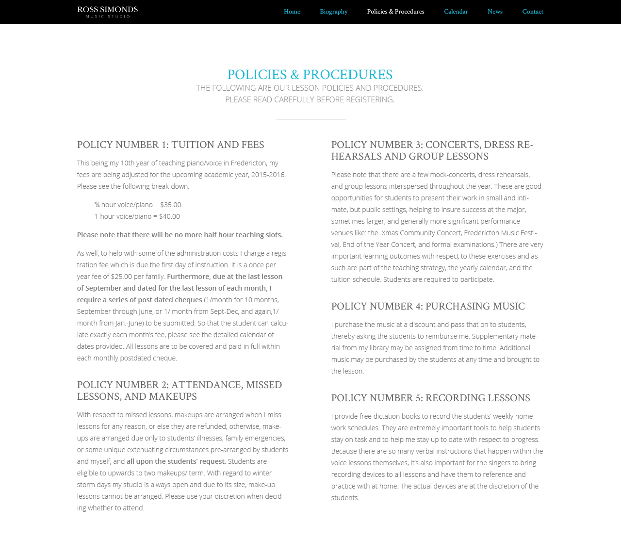 Policies and Procedures Page